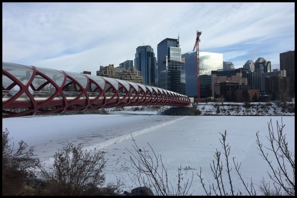 Peace Bridge in Calgary on a winter's day.