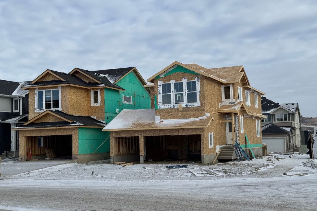 New homes under construction in Cochrane, Alberta.