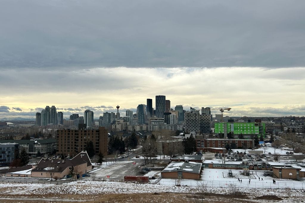 Aerial view of Bridgeland Calgary.