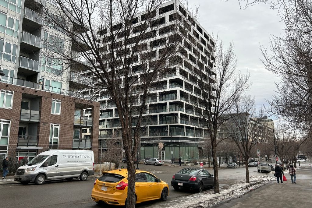 New condo developments and townhouses in Bridgeland, Calgary.