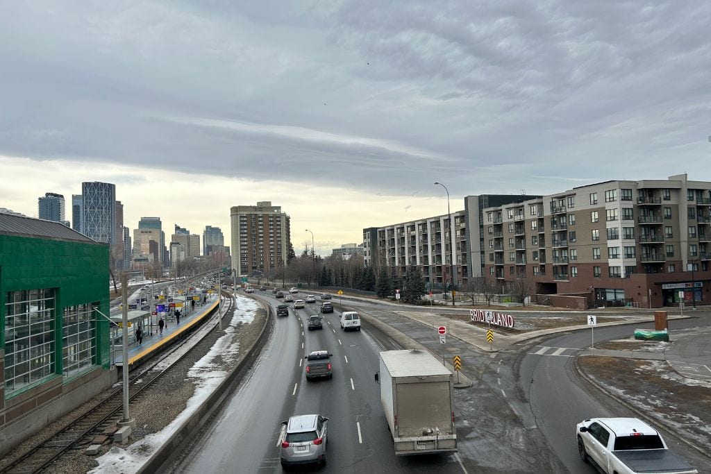 Overlooking Memorial Drive and the Bridgeland Ctrain station.