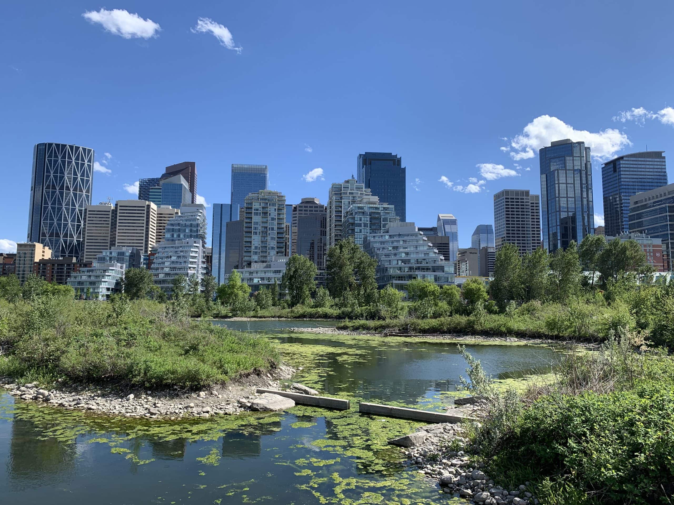 Luxury condos in Eau Claire, Calgary, located along the Bow River.