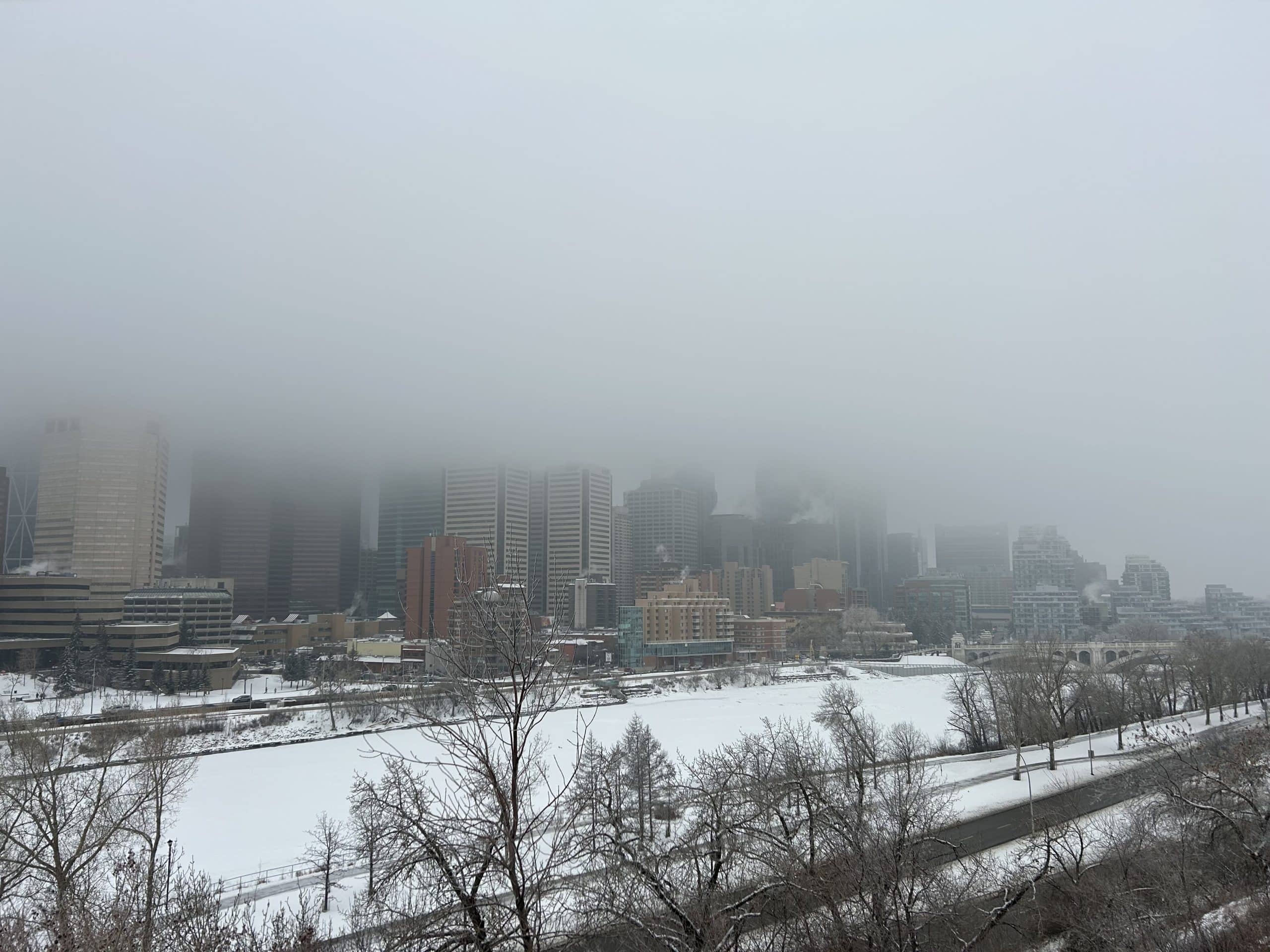 Downtown Calgary on a cold and snowy day.