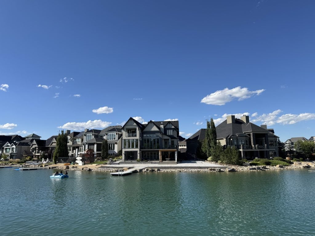 Luxury waterfront homes in Mahogany Calgary, one of the city’s most prestigious lake communities known for modern lakefront properties and private dock access.