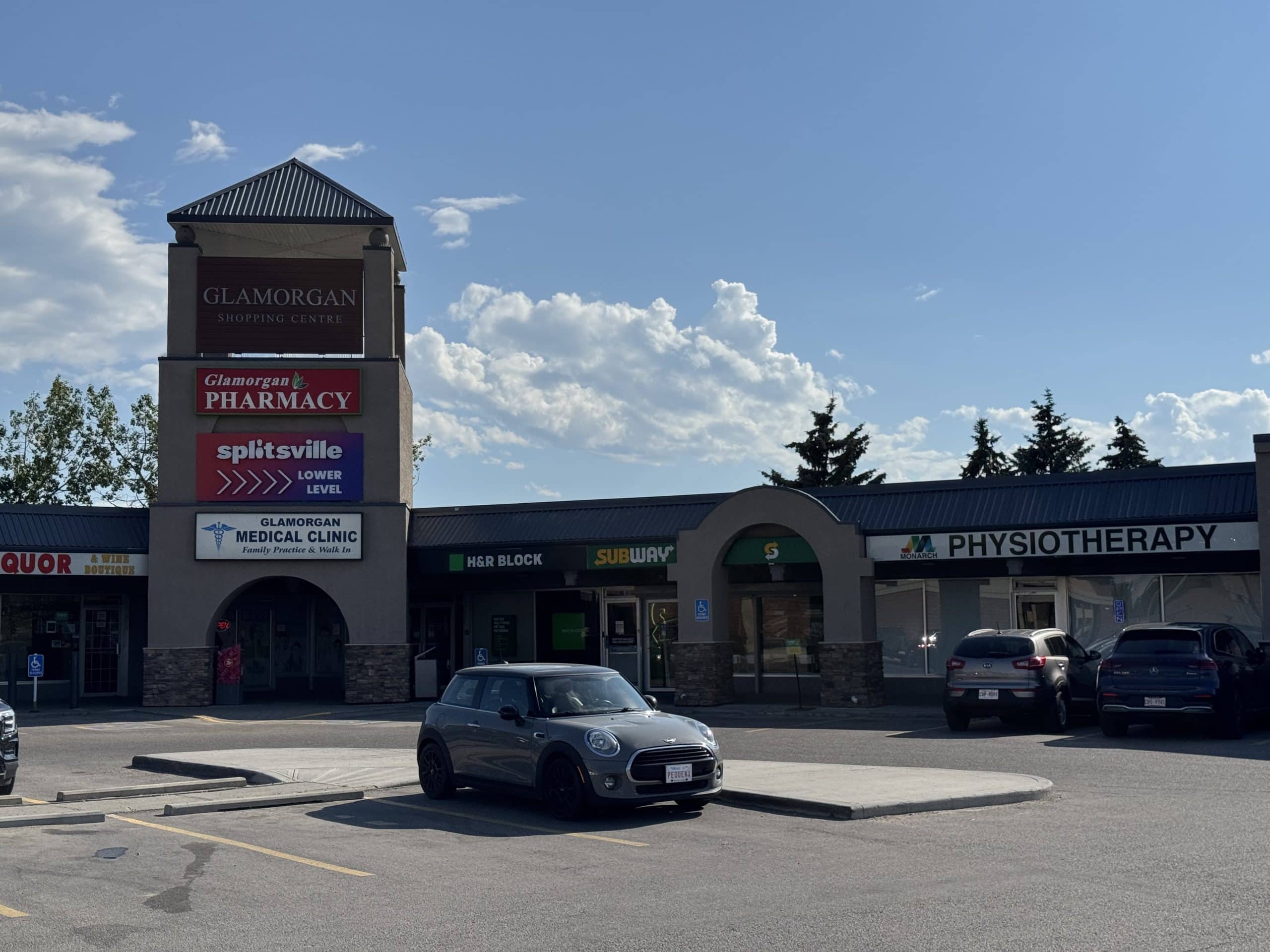 Glamorgan Shopping Centre, offering restaurants, shops, medical services, and everyday amenities in southwest Calgary.
