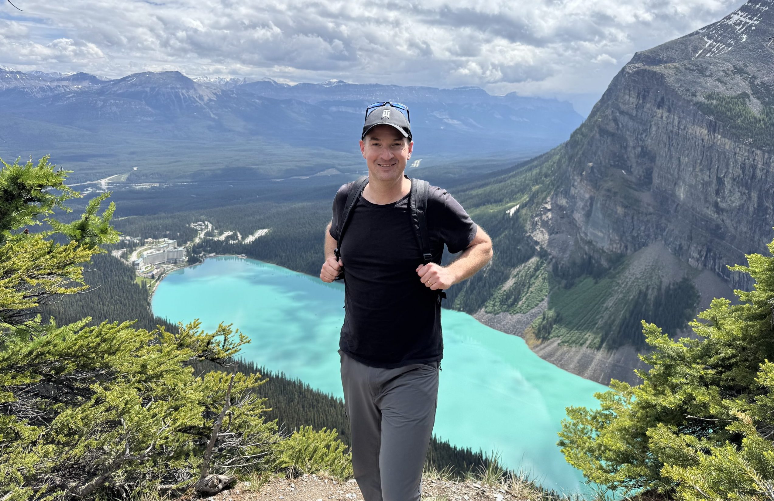 Hiking above Lake Louise on a day trip from Calgary, Alberta