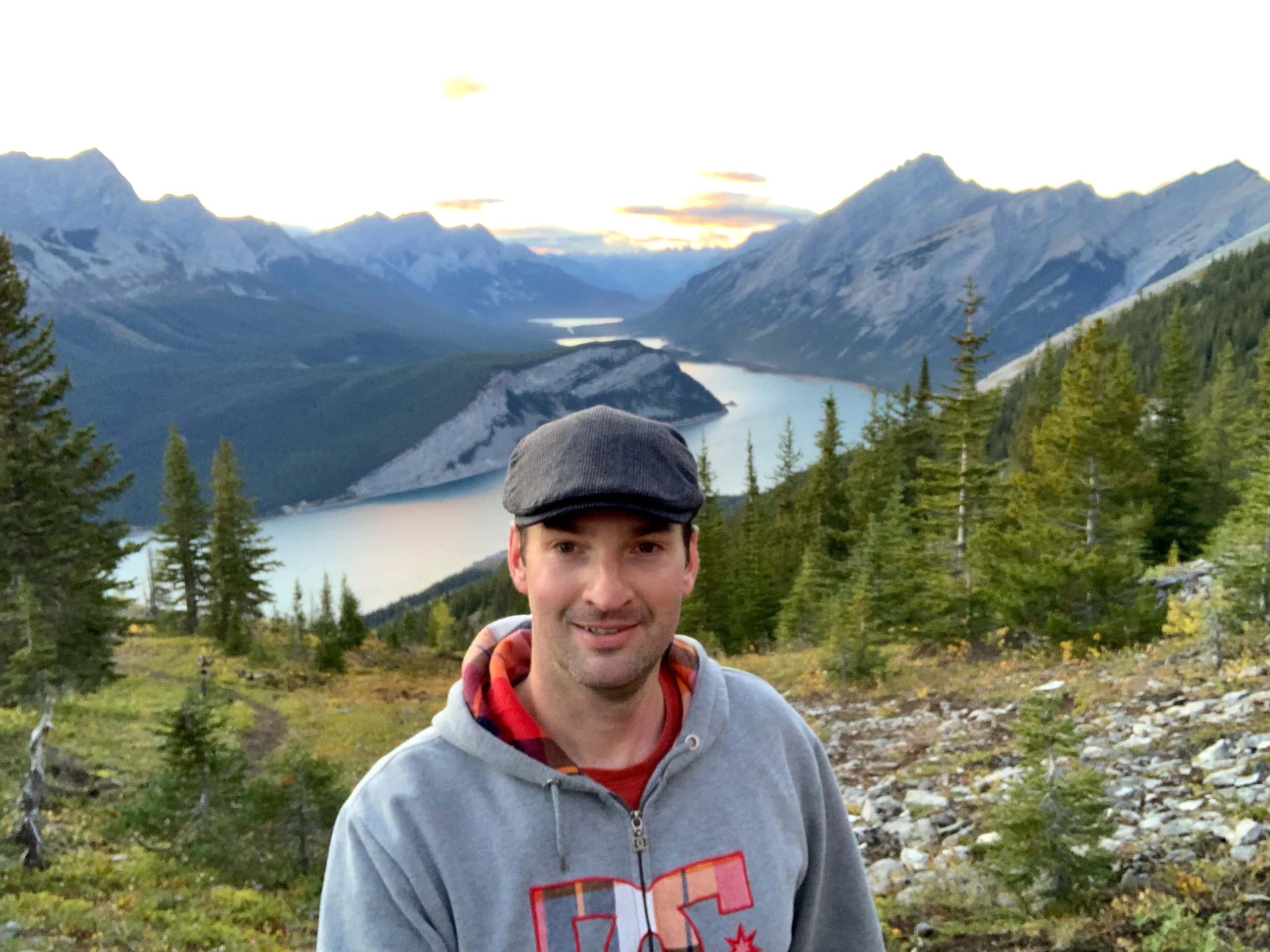 Hiking in Kananaskis Country, Alberta, with mountain and lake views in the Canadian Rockies near Calgary.