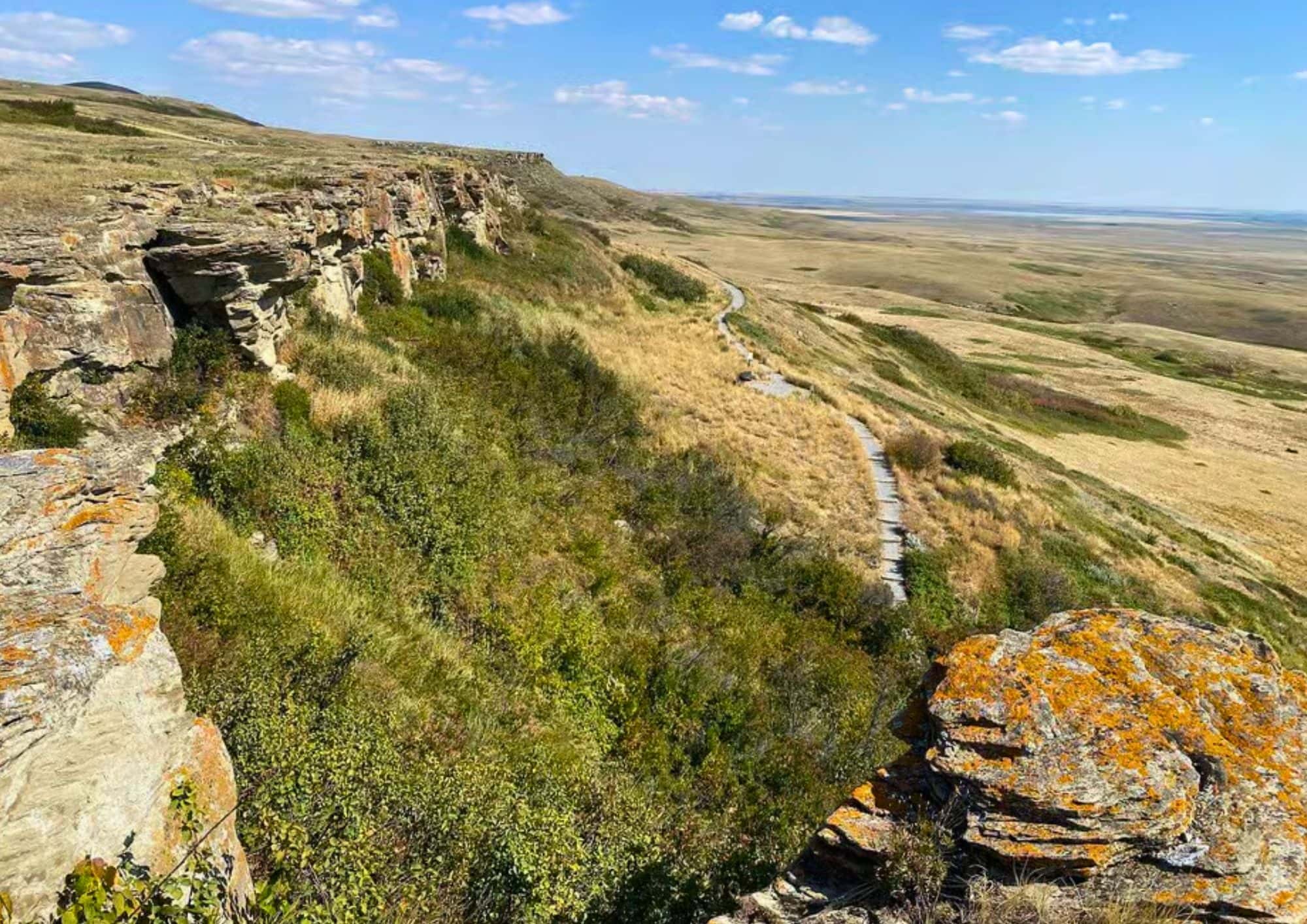 Cliffs and prairie landscape at Head Smashed In Buffalo Jump, Alberta.