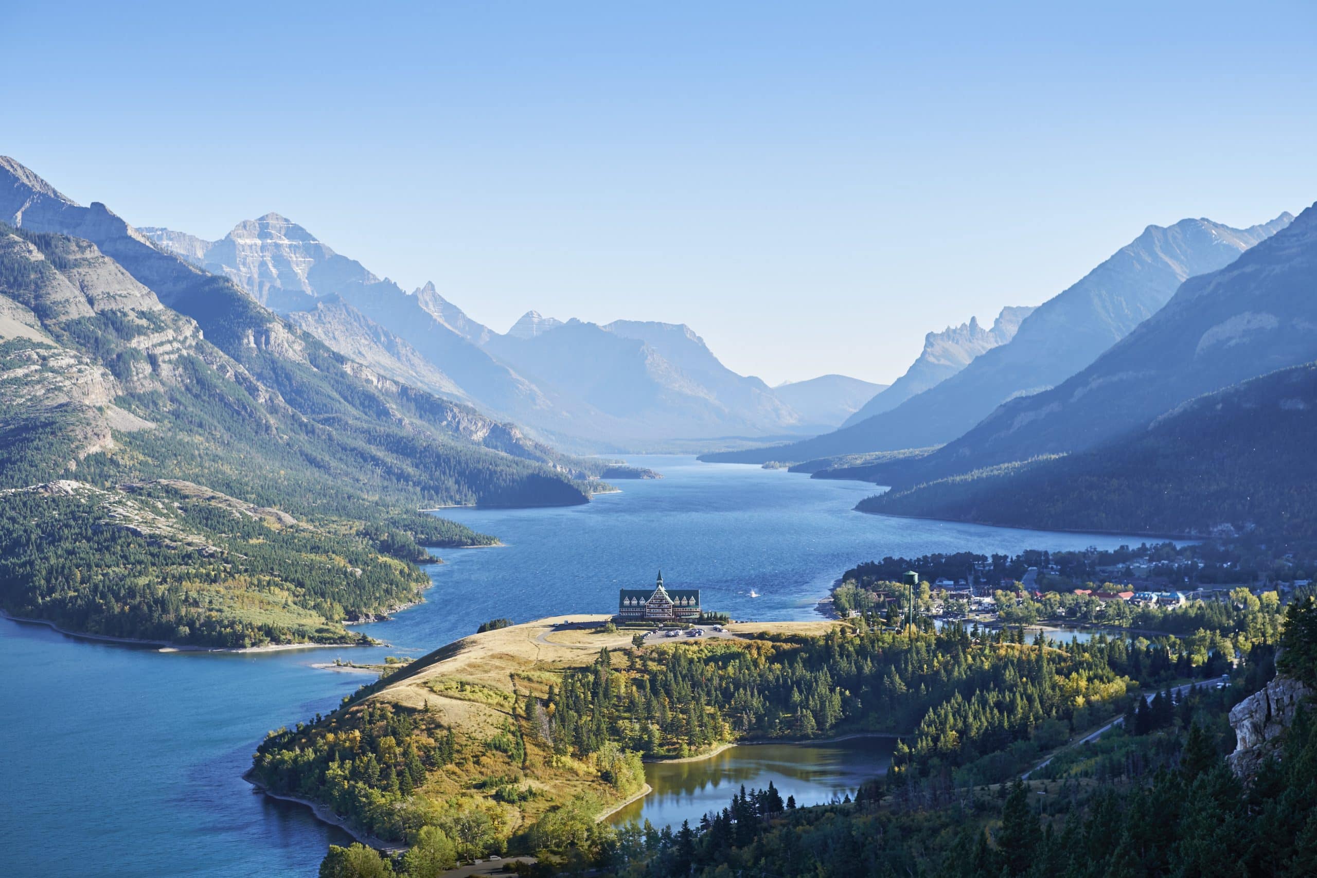 Prince of Wales Hotel overlooking Waterton Lakes National Park in Alberta.